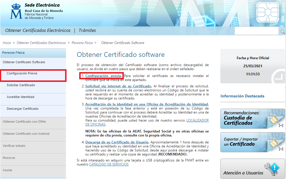 Acto seguido hacemos click en "Configuración previa".